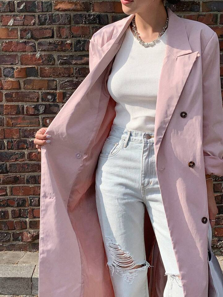 DAZY Double Breasted Belted Longline Coat | SHEIN