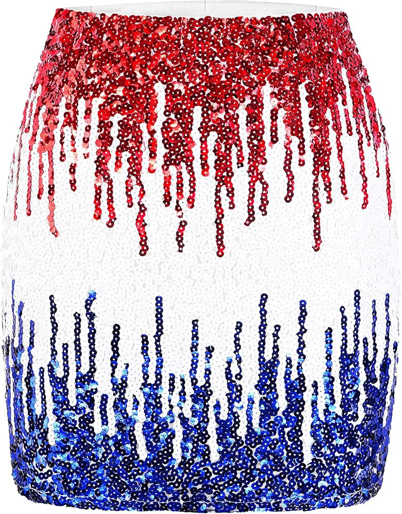 MANER Women's Sequin Skirt Sparkle Stretchy Bodycon Mini Skirts Night Out Party | Amazon (US)