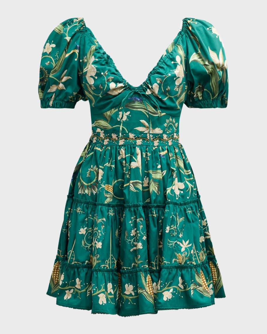 Agua by Agua Bendita Manzanilla Esmeralda Embroidered Poplin Fit & Flare Mini Dress | Neiman Marcus