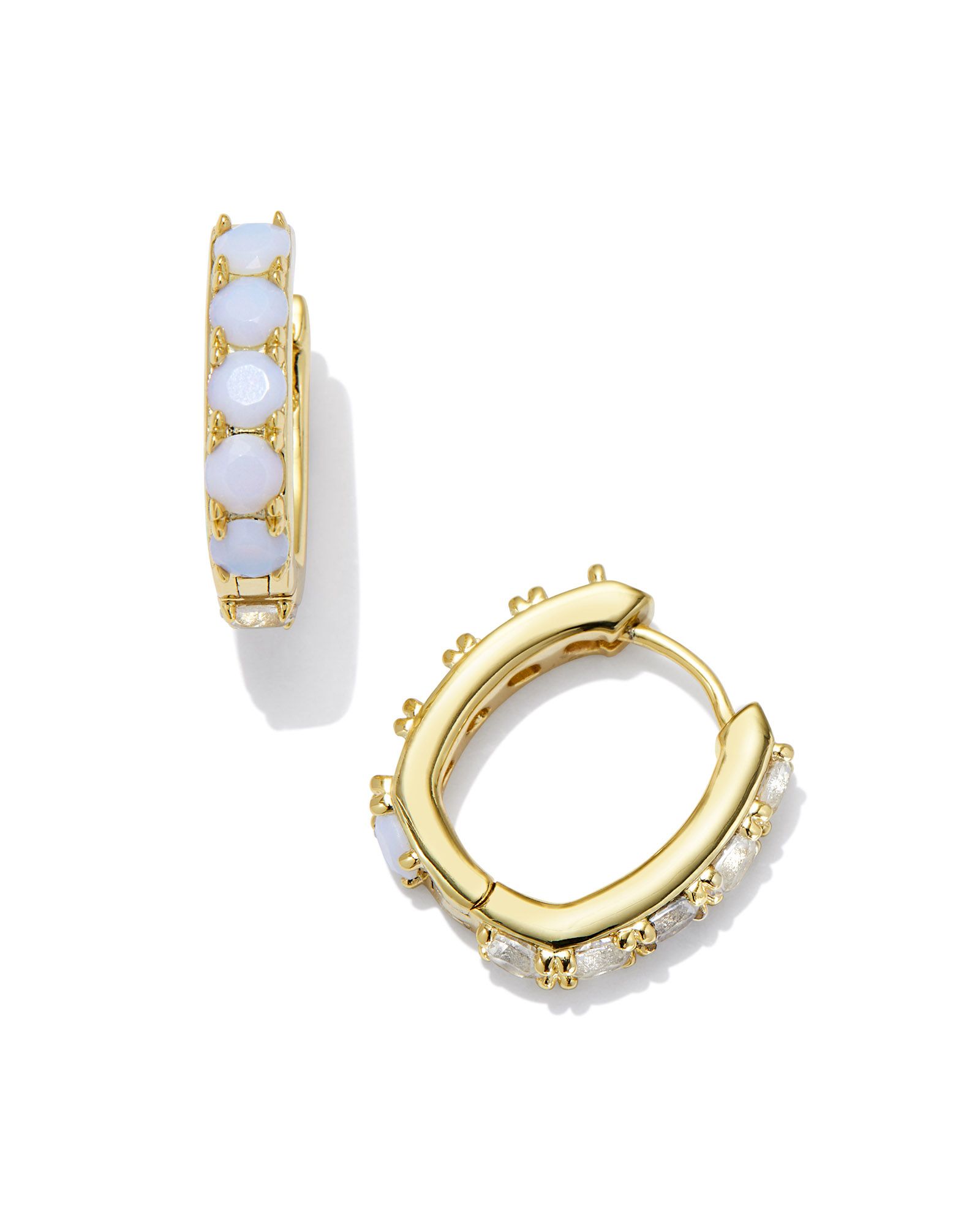 Chandler Gold Huggie Earrings in White Opalite Mix | Kendra Scott