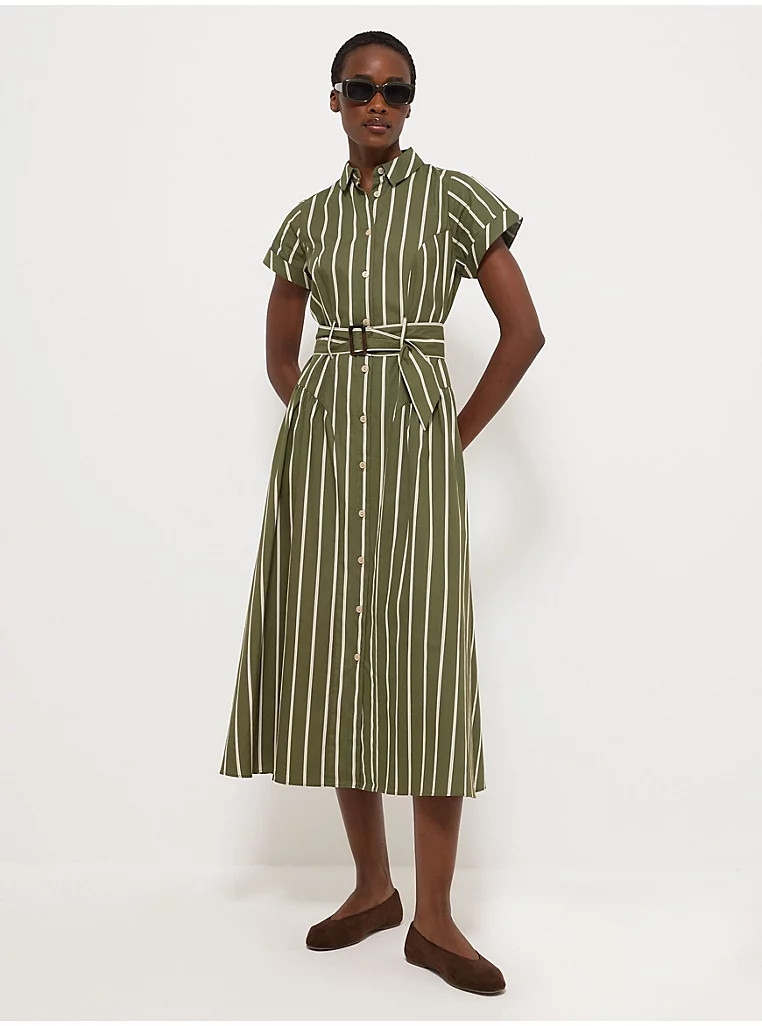 Green Striped Short Sleeve Shirt Midi Dress | George