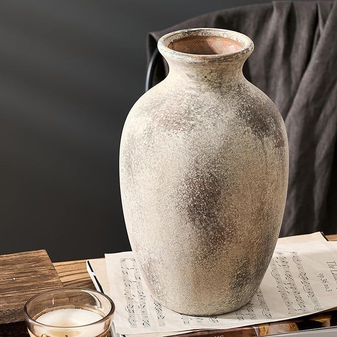 Large Ceramic Rustic Flower Vase, 10.43 Inch Tall Vintage Pottery Home Decor, Antique Farmhouse T... | Amazon (US)