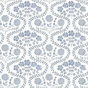 York Wallcoverings FH4023 Folksy Floral Wallpaper Blue/White | Amazon (US)