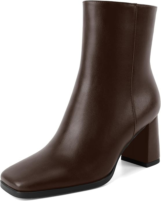 Joseywade Womens Ankle Boots Chunky Heel Boots Ankle Booties Square Toe 3 Inch Side Zip Boots Fal... | Amazon (US)