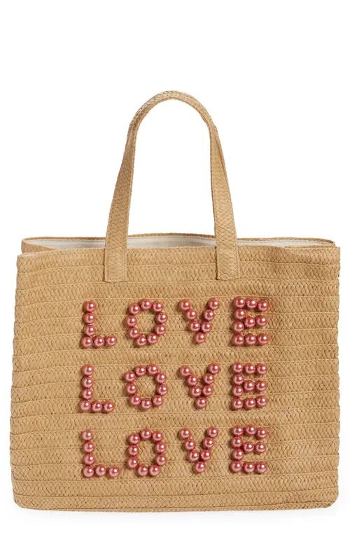 btb Los Angeles Three Times the Love Straw Tote in Sand/Rose at Nordstrom | Nordstrom