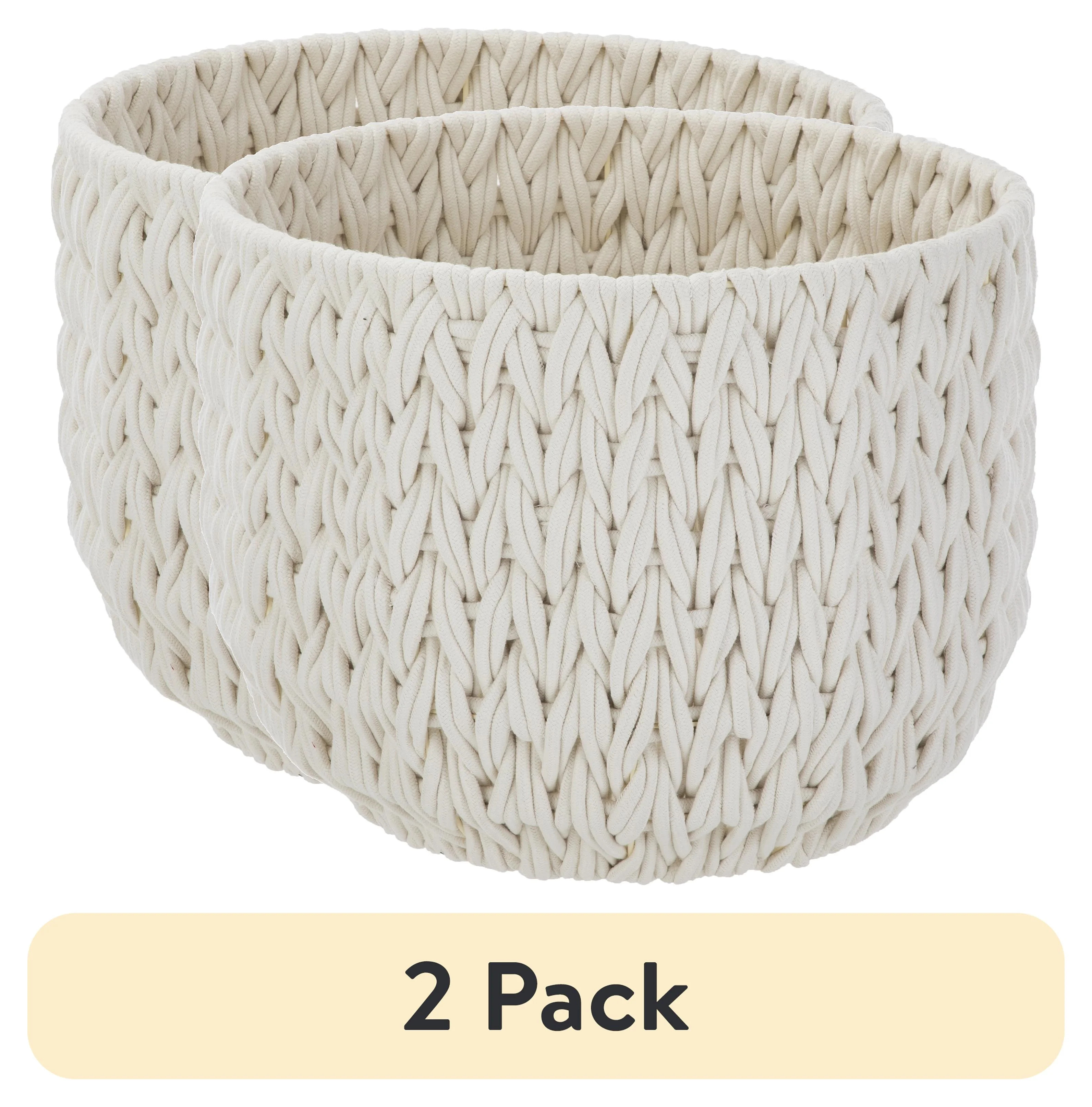 (2 pack) Better Homes & Gardens Extra Large White Woven Rope Decorative Storage Basket | Walmart (US)