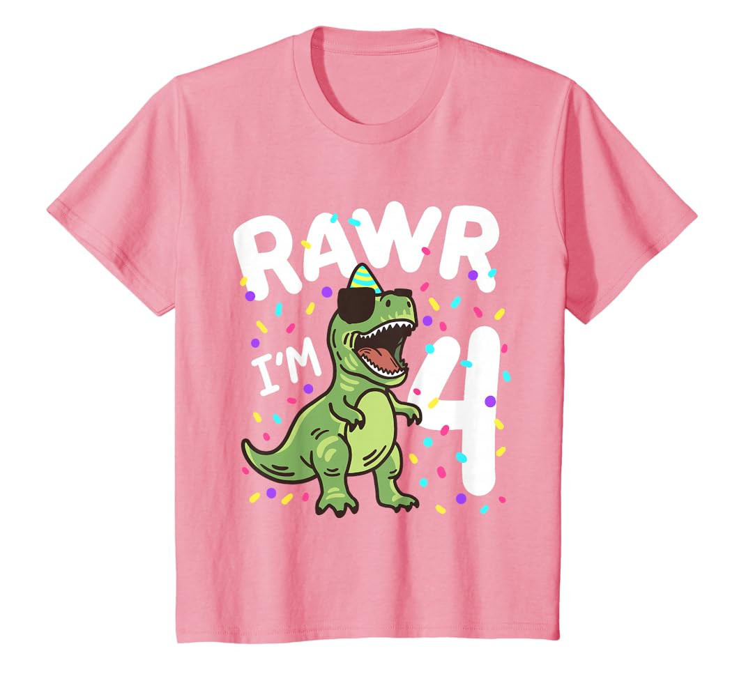 Four Rawr I'm 4 Years Old T Rex Dinosaur 4th Birthday Boys T-Shirt | Amazon (US)