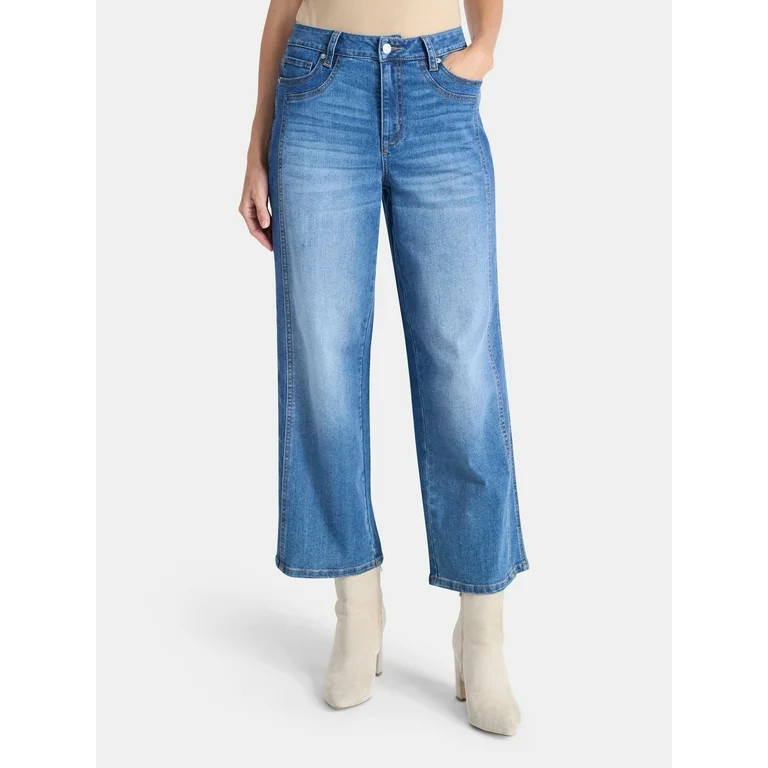 Time and Tru Women's High Rise Straight Jeans with Side Seam Details, 27" Inseam, Sizes 0-20 | Walmart (US)