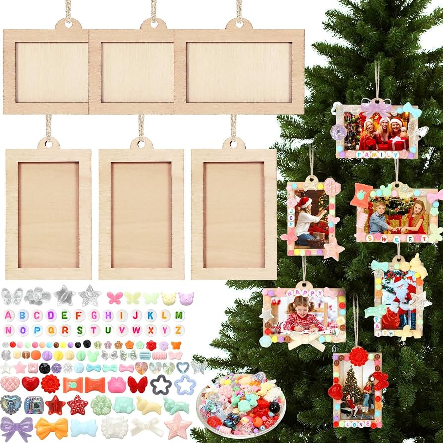 Thyle 6 Set Christmas Photo Frame Ornaments for Tree 2"x 3" Wooden DIY Christmas Trees Hanging Pi... | Amazon (US)