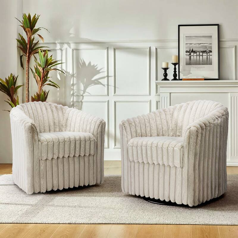 Faux Rabbit Fur Accent Chair 360-degree Swivel Barrel Chairs Set of 2 | Overstock