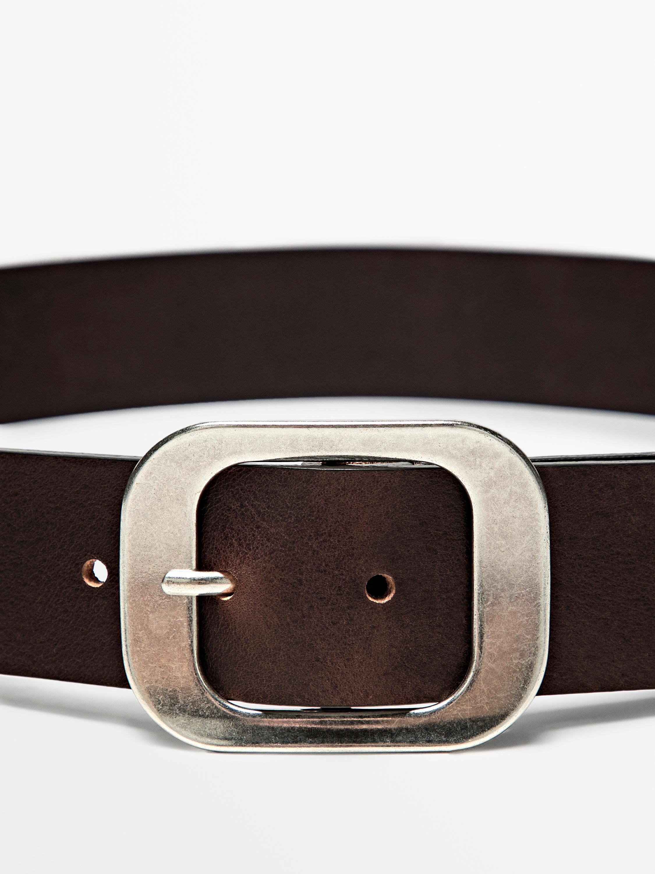 Nappa leather belt with rectangular buckle | Massimo Dutti US