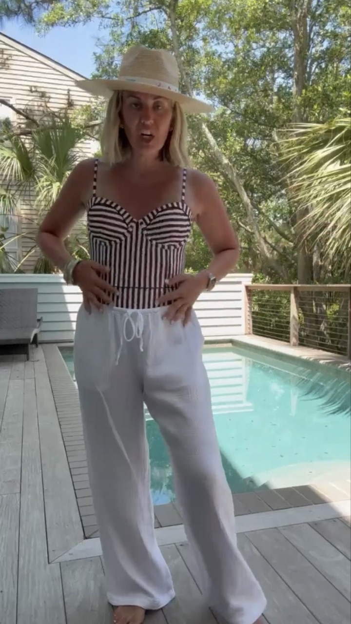 Great booty coverage on this suit! Super supportive and can be worn as a shirt. Love these pants too. 34B suit, xs pants, hat m/l
Sunshine tienda- code MIXANDMATCH

#LTKootd #LTKSwim