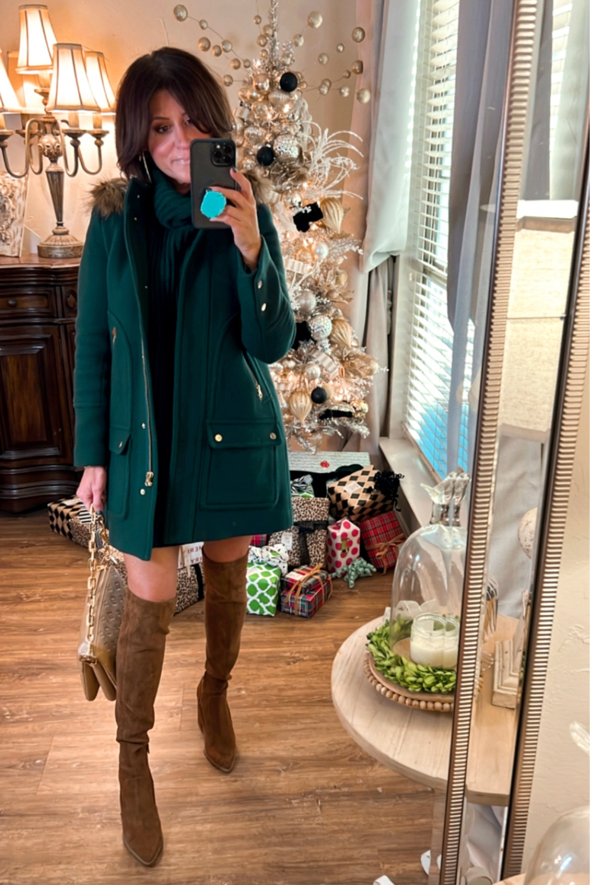 Sweater dress, wearing size XS.  Parka, wearing size 4  

#LTKGiftGuide #LTKHoliday #LTKstyletip