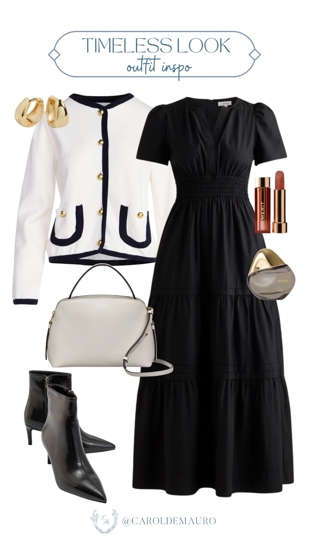 Keep things classic and effortless with this timeless outfit that's perfect for when you want to look put-together! Pair up a black dress with a black and white cardigan, leather boots, and a bold red lip for color.

preppy outfit, clean girl look, winter fashion, capsule wardrobe, how to style, fashion inspo, minimalist aesthetic, outfit idea

#LTKU #LTKBeauty #LTKSeasonal