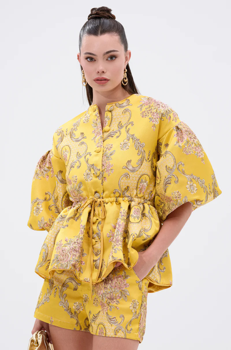 ETHEREAL BROCADE SHORT SLEEVE BLOUSE | AKIRA