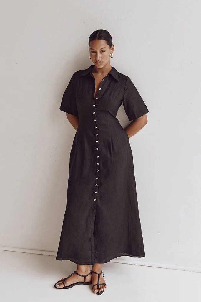 FRANNIE BLACK LINEN SHIRT DRESS | DISSH