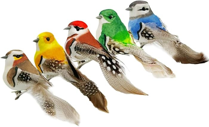 5Pieces Artificial Birds Faux Birds Colorful Fake Birds Clip on Birds Foam Realistic Feather Bird... | Amazon (US)