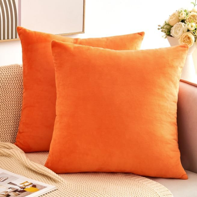 Velvet Throw Pillow Covers Orange Set of 2 20x20 Inch Pillow Covers, Soft Farmhouse Neutral Decor... | Amazon (US)