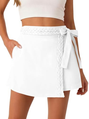 Tankaneo Womens Wrap Mini Skirt Skort Summer Casual Braided High Waisted Bow Tie Skirt Shorts wit... | Amazon (US)