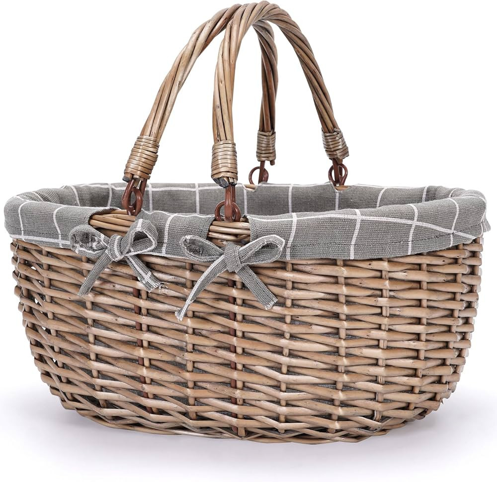G GOOD GAIN Oval Picnic Basket with Folding Handles, Willow Hand Woven Shopping Basket, Bath Toy ... | Amazon (US)