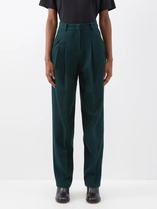 The Frankie Shop - Layton Pleated Wool-blend Trousers - Womens - Dark Green | Matches (US)