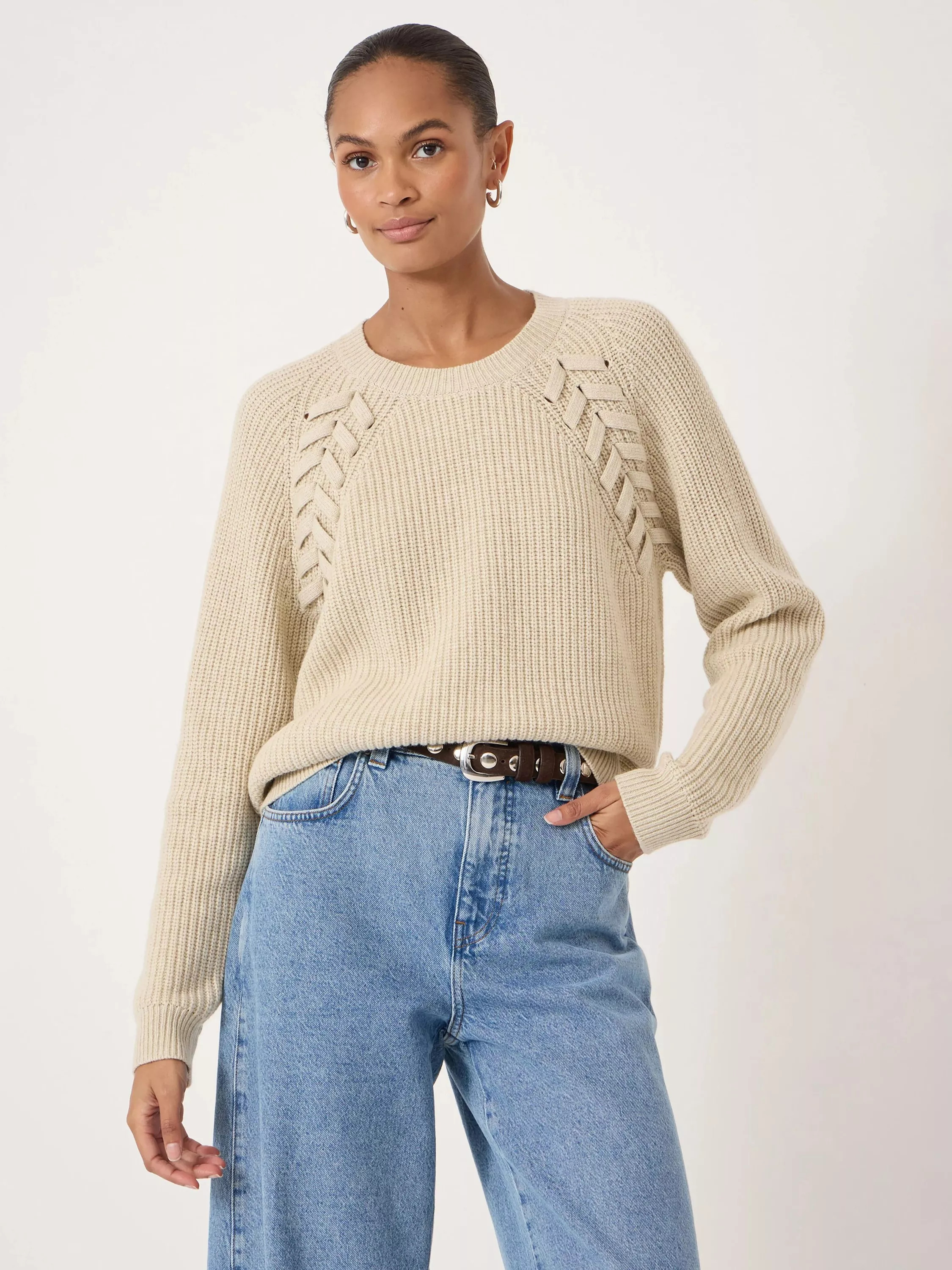HUSH Mel Plait Weave Chunky Jumper, Stone White | John Lewis (UK)