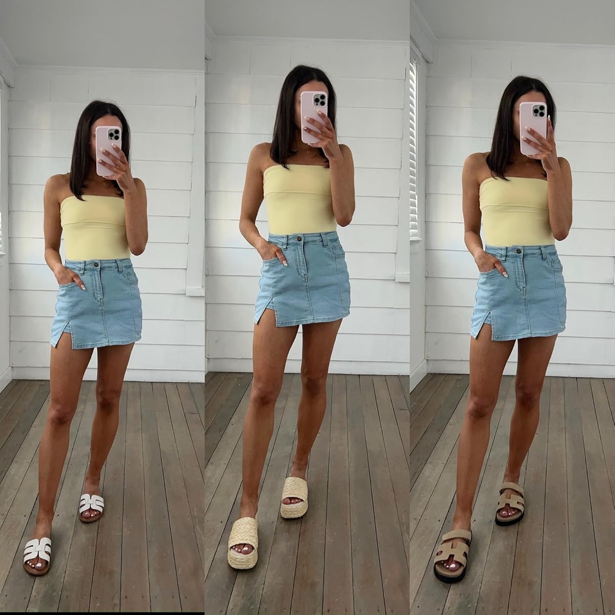 Summer outfit- skort in S, top in XS, sandals all true to size! 
tube top/denim skort/platform slip on wedges/slide sandal/casual summer outfit
 

 

#LTKSeasonal #LTKPetite #LTKFindsUnder50