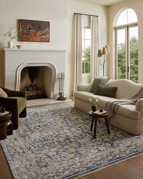 Loloi Clarisse Collection CLS-05 Blue/Beige 7'-10" x 7'-10" Fringe Round Area Rug | Amazon (US)