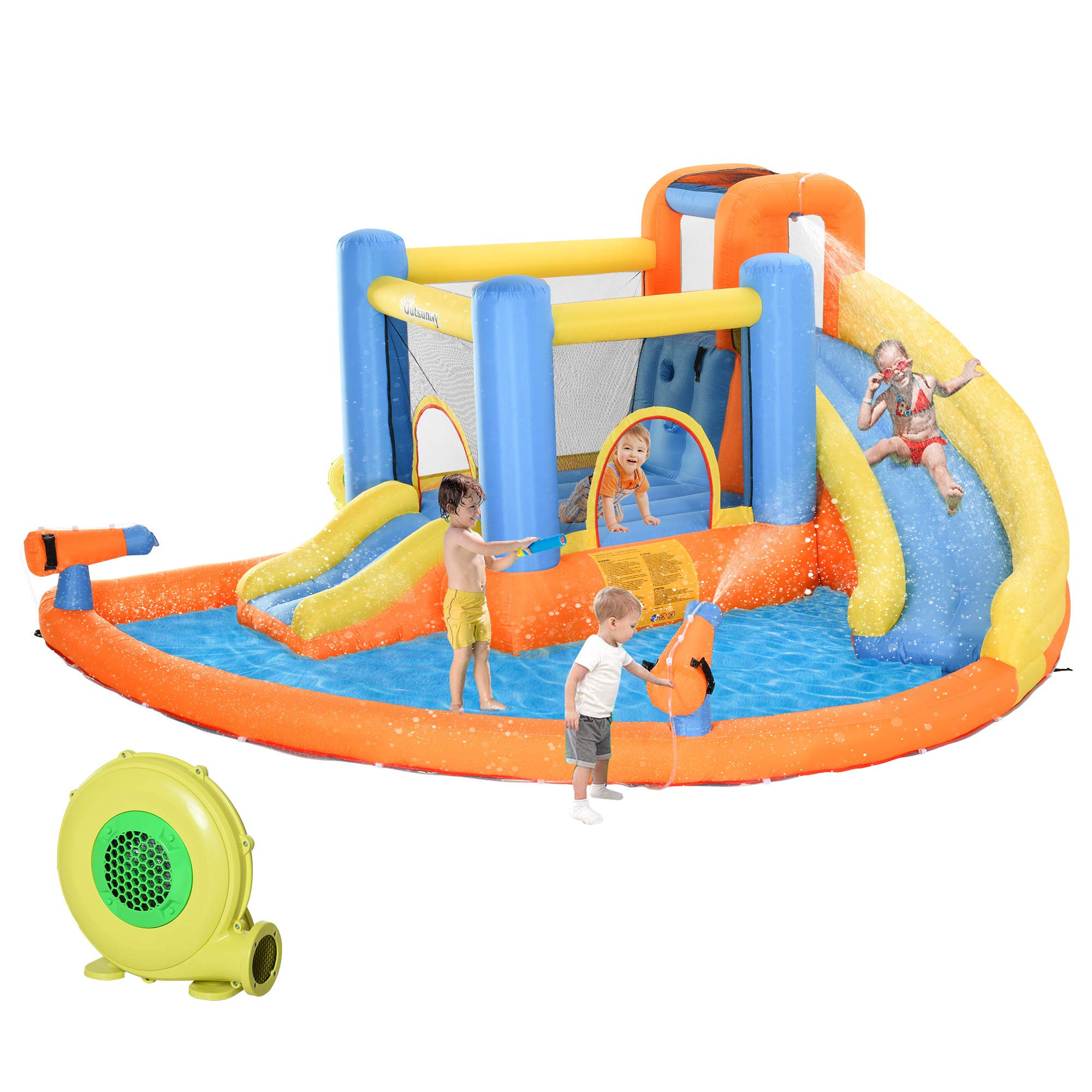 Outsunny 5-in-1 Kids Inflatable Bounce House Jumping Castle with Water Pool, Slide, Climbing Wall... | Amazon (US)