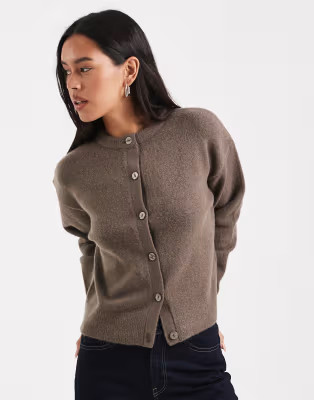 New Look crew neck button down cardigan in beige | ASOS (Global)