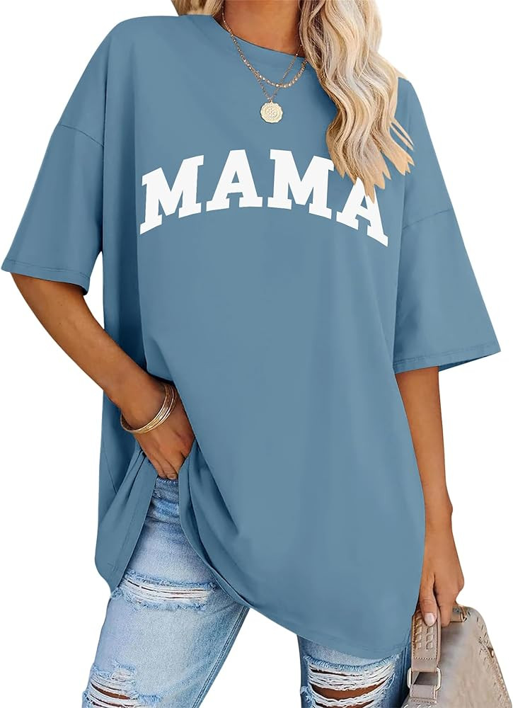LOMON Oversized T Shirts for Women Short Sleeve Crewneck Summer Tops Loose Casual Mama Shirts Bas... | Amazon (US)