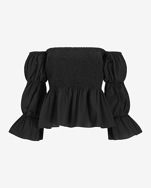 Off The Shoulder Bubble Sleeve Peplum Top | Express