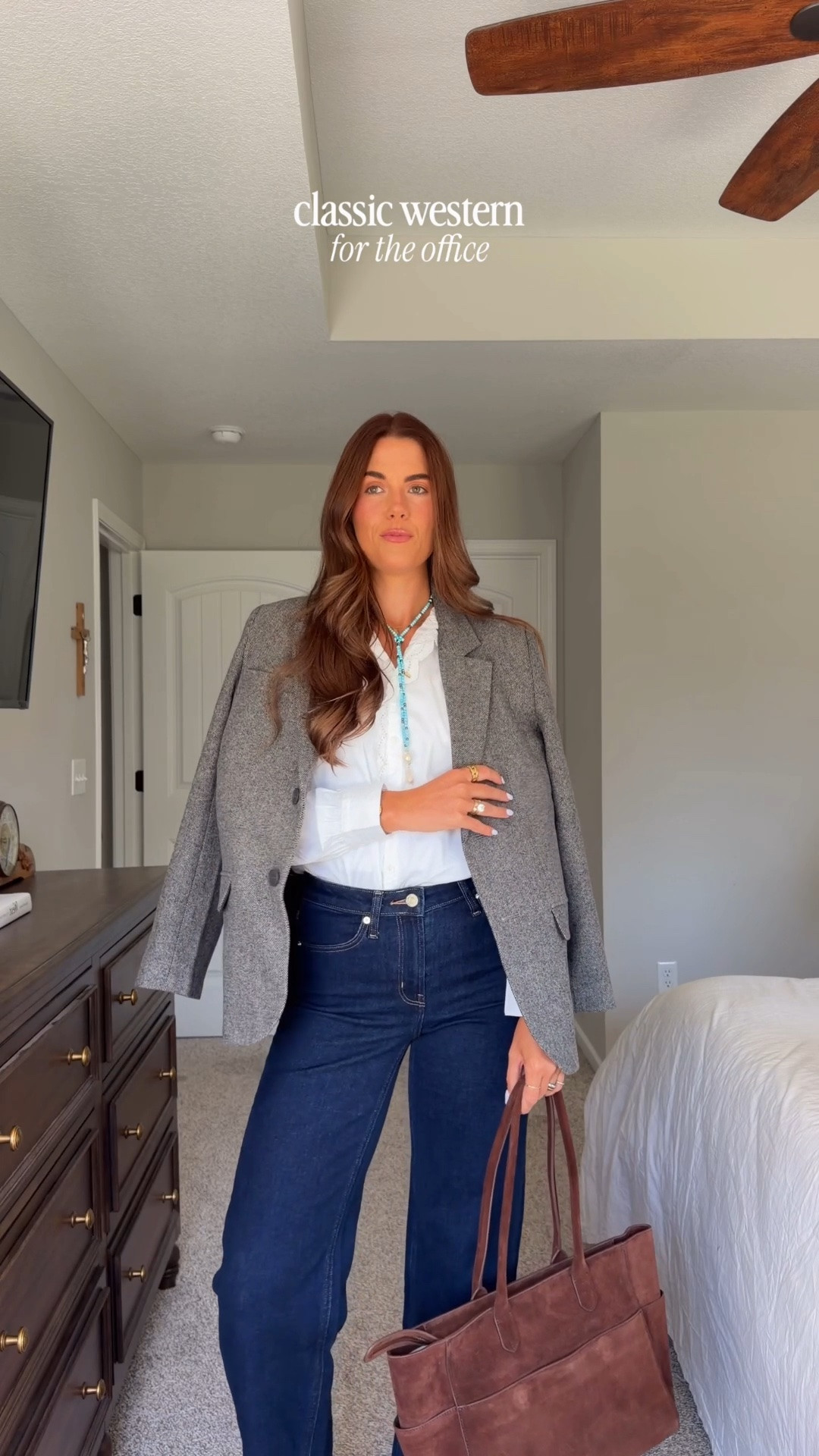 Natural fibers! Wool + organic cotton. A timeless office outfit for my western girls! Sizing: 
Italian Wool Blazer: Small, Color: Textured Brown
Stretch Jeans: 26 Extra Long (i’m 5/10!) Deep Rinse
Organic Cotton Blouse: Small, White
Italian Suede Tote: Chocolate Brown

#LTKootd #LTKgrwm #LTKTall
