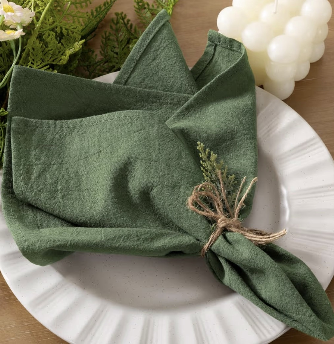 Socomi Cloth Napkins Green Fall Thanksgiving Washable Reusable Bulk Linen Cotton Napkins Set of 4 17"x17" for Wedding Party Bridal Baby Shower Birthday Dining Table Decorations

#LTKHome #LTKSeasonal