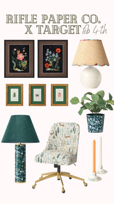 Rifle paper co x Target coming feb 4th!!! #thebloomingnest 

Lamp office chair planter art candles 

#LTKSeasonal #LTKhome #LTKMostLoved