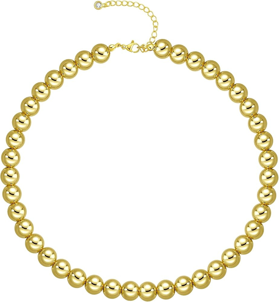 Beaded Necklaces for Women, Dainty Choker Necklace, Lightweight Hollow Ball Bead Chain Necklace A... | Amazon (US)