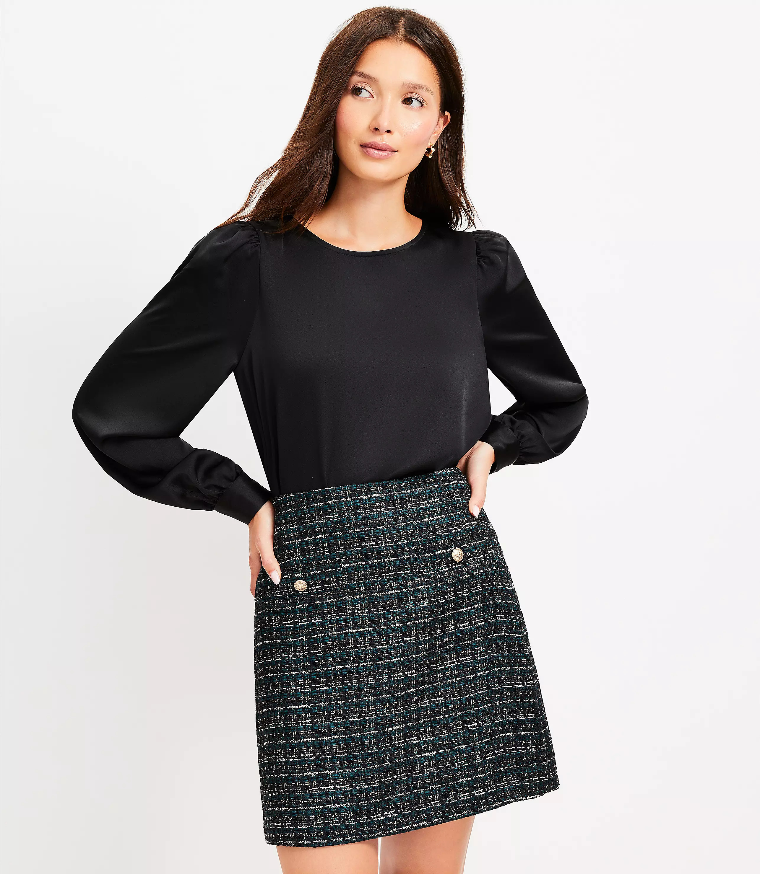 Metallic Tweed Button Pocket Mini Skirt | LOFT