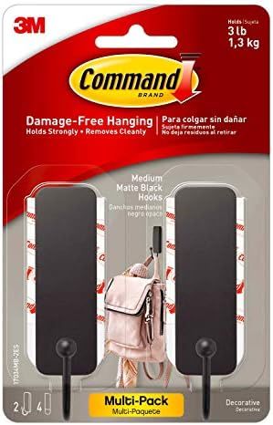 Command Medium Matte Black Decorative Hook, 2-Hooks, 4-Strips Per Pack, Decorate Damage-Free | Amazon (US)