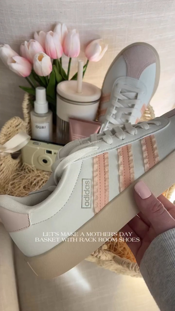 Rack Room Shoes has the brands you want at prices you’ll love! 🌸 #iamrackroom Husbands, save this for later your wife will love it! how cute are these adidas?! say SHOES for the 🔗 @myrackroomshoes #rackroomshoes #mothersday #mothersdaybaskets