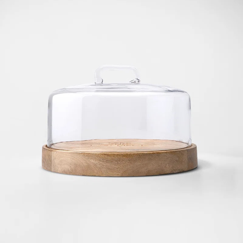 Gracie Oaks Rudis Cylindrical Glass Cloche With Wooden Base / Set Of 2 | Wayfair | Wayfair North America