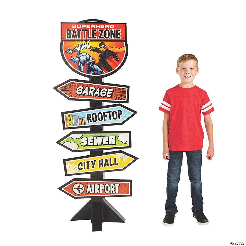 69" Comic Superhero Directional Sign Cardboard Cutout Stand-Up | Oriental Trading Company