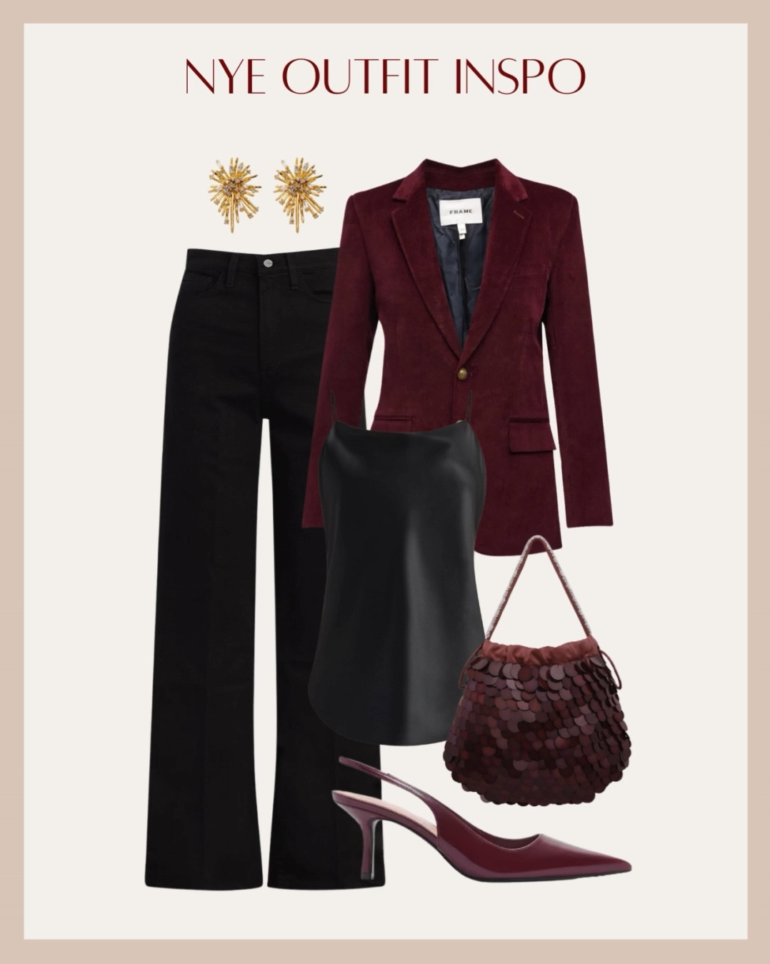 Black jeans, a burgundy velvet blazer, and slingbacks make for the perfect chic-meets-comfy combo to ring in the new year. 
#NYEOutfit #VelvetSeason #ChicAndEffortless #DenimAndVelvet #HolidayStyle #NYEInspo #BurgundyBlazer #NewYearsLook #SlingbackStyle #FestiveFashion



#LTKParties #LTKStyleTip #LTKHoliday