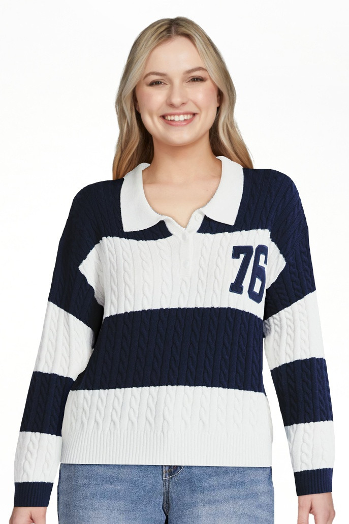No Boundaries Cable Knit Collared Pullover, Women's | Walmart (US)