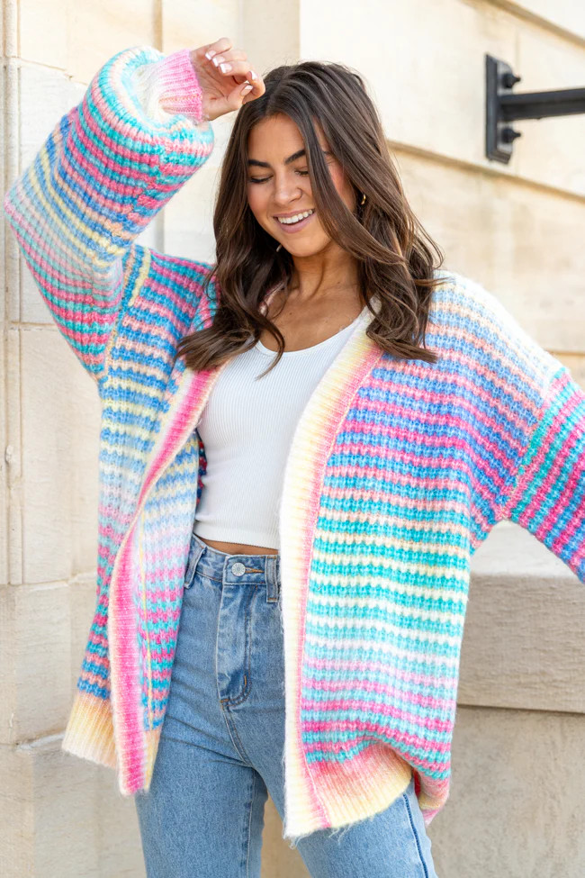 Authentic Affection Multi Striped Cardigan | Pink Lily