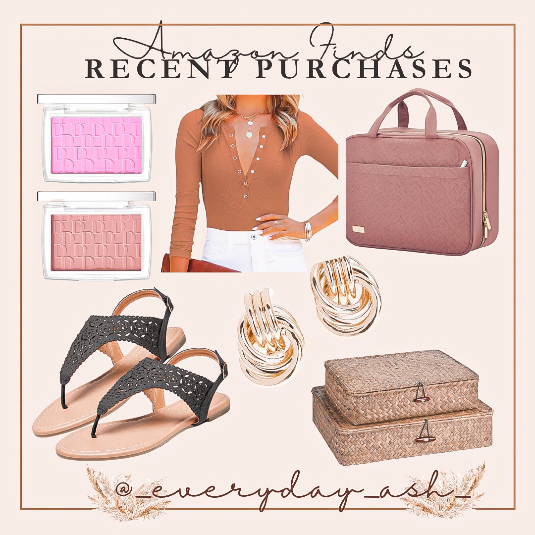 Recent Amazon purchases 🛍️


Makeup finds, beauty products, makeup products, blush, bronzer, brown bodysuit, toiletry bag, sandals, flip flops, women’s shoes, gold jewelry, gold earrings, storage box, home finds 

#LTKtravel #LTKstyletip #LTKfindsunder50