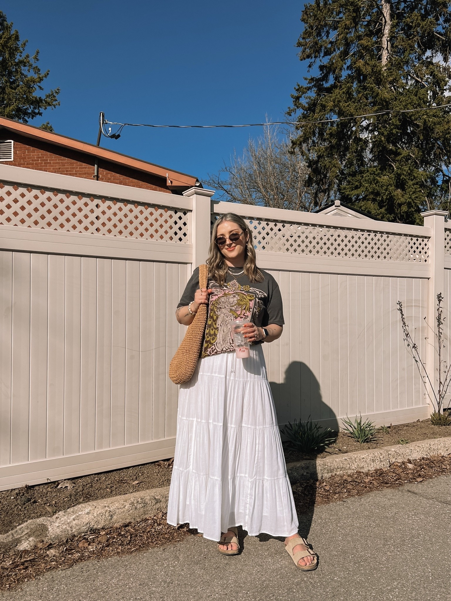 Casual spring outfit! Wearing L in the Fleetwood Mac graphic tee. My white maxi skirt is old from Aerie, linked similar options! Birkenstock sandals fit TTS

#LTKsummer #LTKmidsize #LTKstyletip