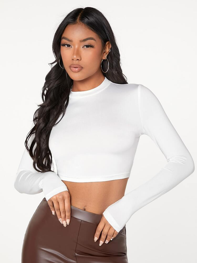 evoluSHEIN Form-Fitting Mock Neck Crop Top | SHEIN