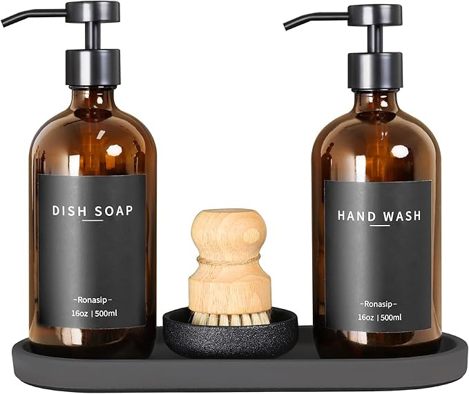 Set of 5 Kitchen Soap Dispenser Set 16 Oz Glass Hand Dish Soap Dispenser with Stainless Steel Pum... | Amazon (US)