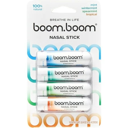 BoomBoom Nasal Stick (4 Pack) | Enhances Breathing + Boosts Focus | Provides Fresh Cooling Sensation | Aromatherapy Inhaler Made with Essential Oils + Menthol (Mint, Wintermint, Tropical, Spearmint) | Walmart (US)