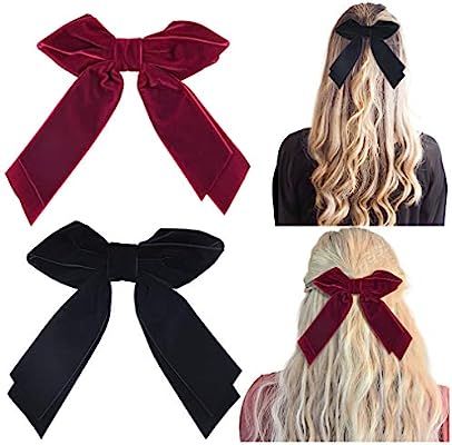 DEEKA 2 PCS 6 Inch Large Velvet Bows Hair Clips French Barrettes Hair Accessories for Women and G... | Amazon (US)